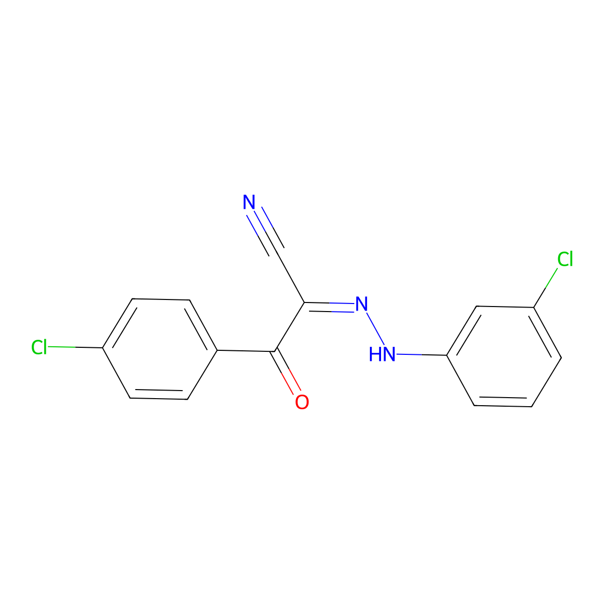 N-(3-chloroanilino)-2-(4-chlorophenyl)-2-oxoethanimidoyl cyanide molecular structure, CAS 6432-78-6