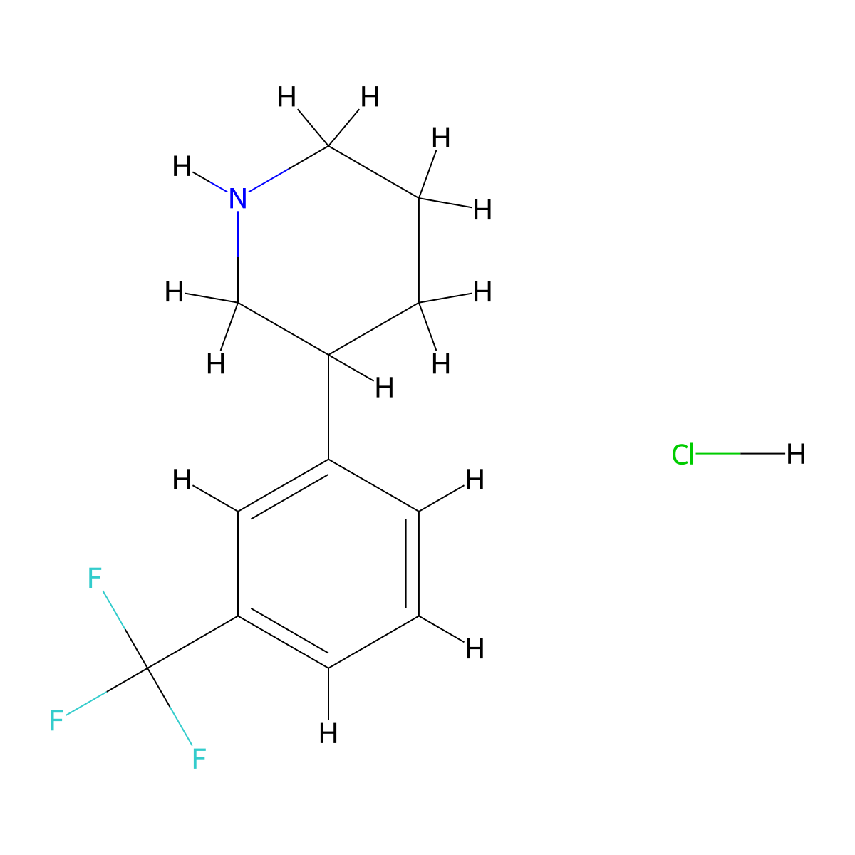 Piperidine, 3-(3-(trifluoromethyl)phenyl)-, hydrochloride molecular structure, CAS 64321-43-3