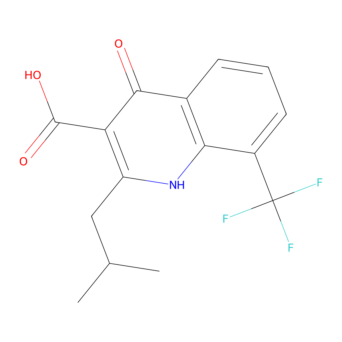 4-Hydroxy-2-isobutyl-8-(trifluoromethyl)quinoline-3-carboxylic acid molecular structure, CAS 64321-90-0