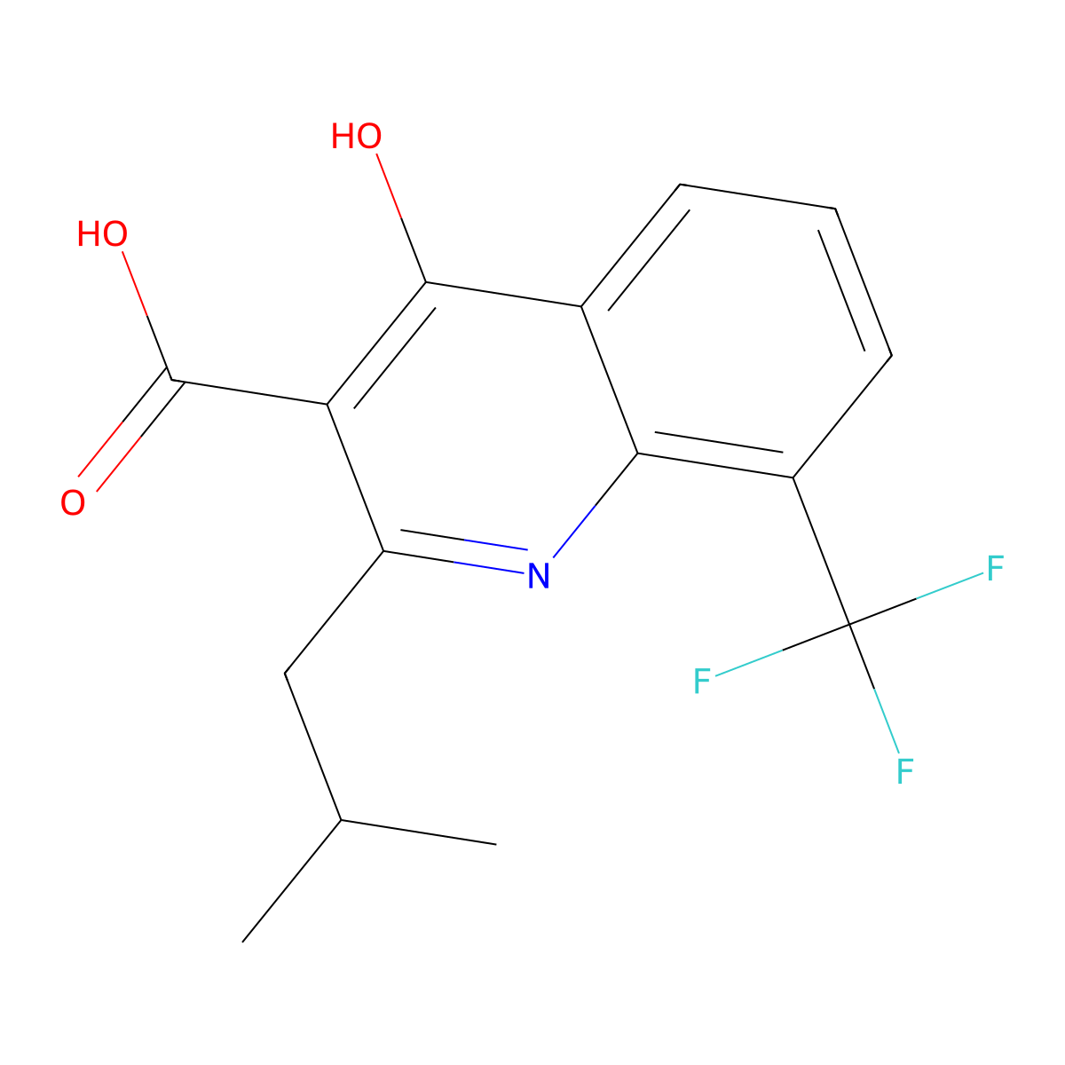 4-Hydroxy-2-isobutyl-8-(trifluoromethyl)quinoline-3-carboxylic acid molecular structure, CAS 64321-90-0