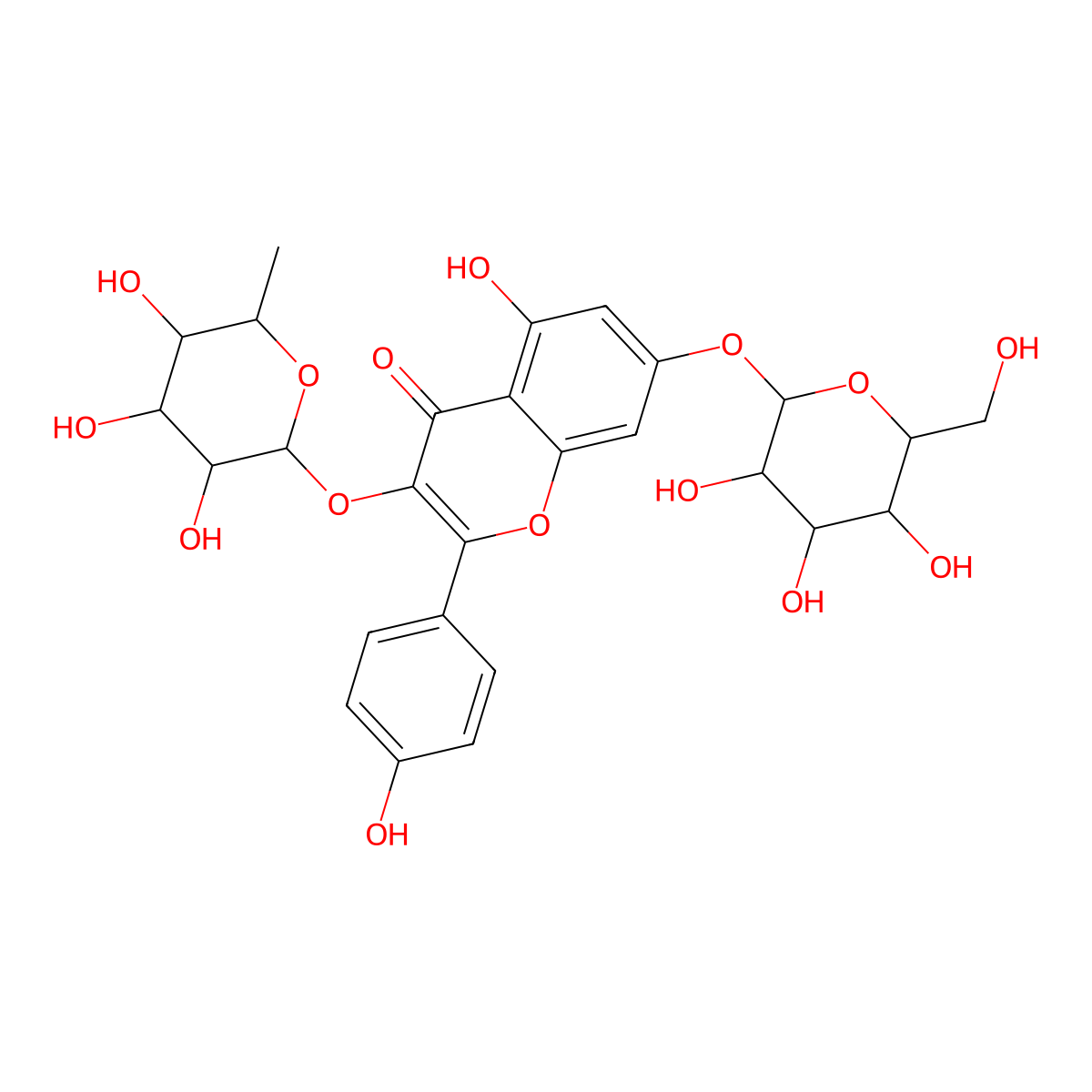 kaempferol 3-O-rhamnoside-7-O-glucoside molecular structure, CAS 64323-49-5