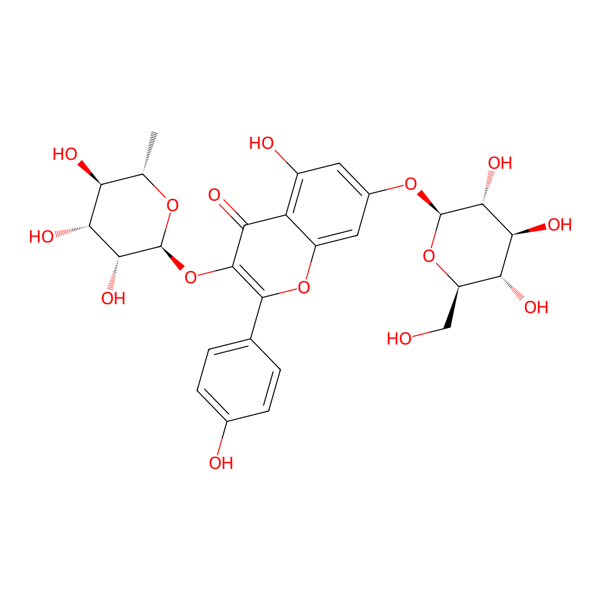 kaempferol 3-O-rhamnoside-7-O-glucoside molecular structure, CAS 64323-49-5