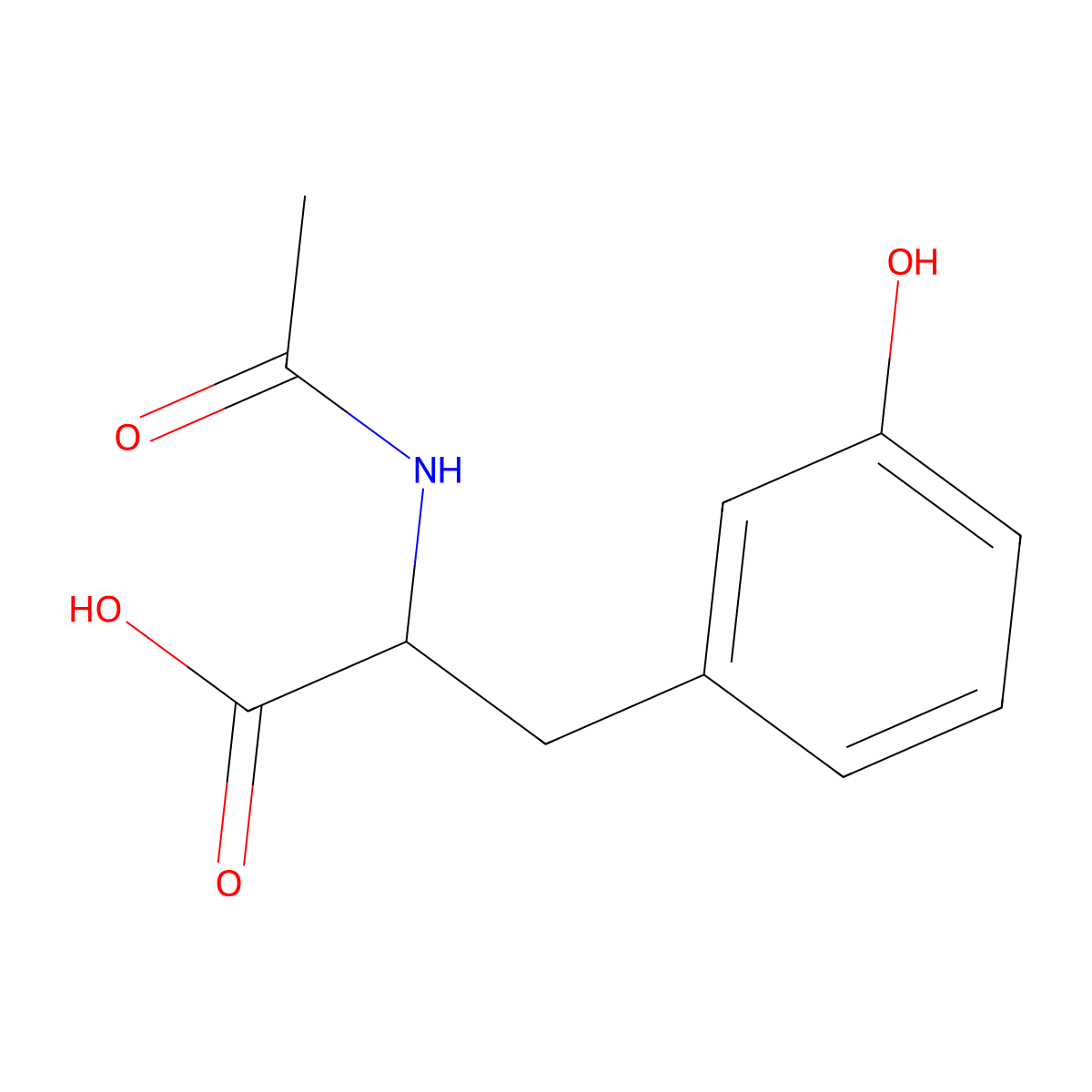 (2S)-2-acetamido-3-(3-hydroxyphenyl)propanoic acid molecular structure, CAS 64325-07-1