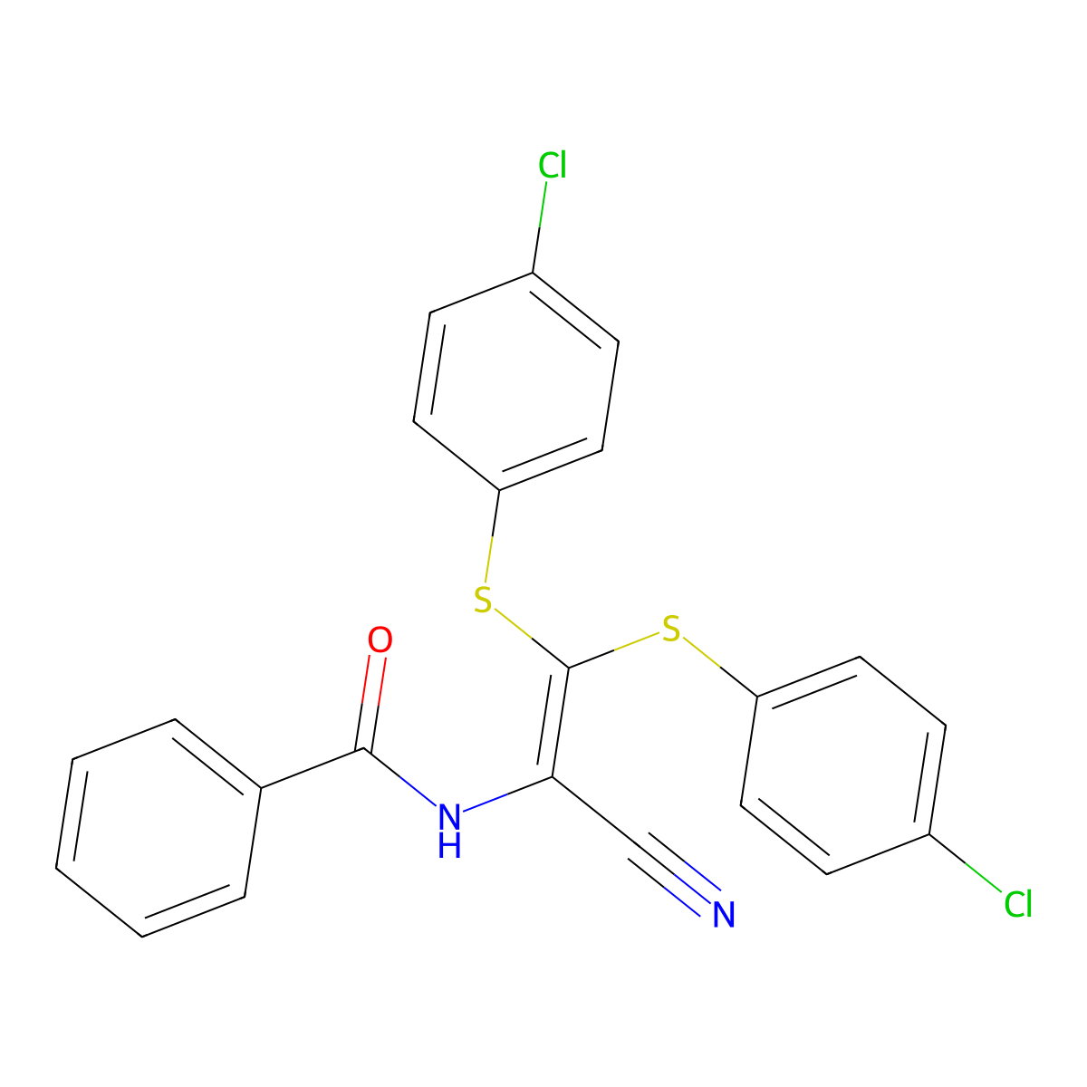 Benzamide, N-[2,2-bis[(4-chlorophenyl)thio]-1-cyanoethenyl]- molecular structure, CAS 64326-60-9