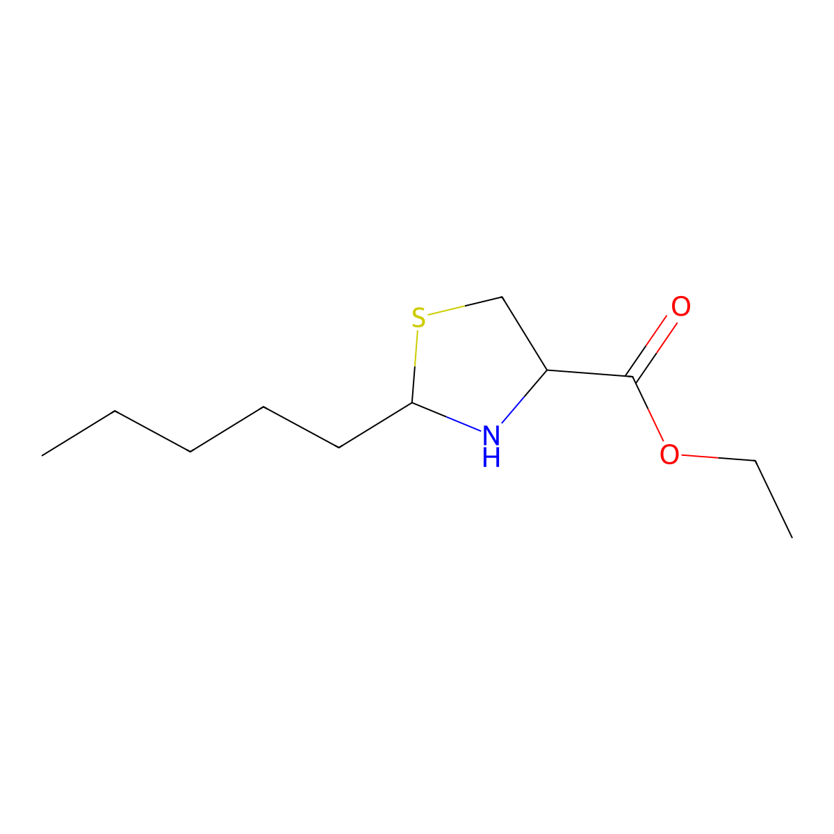 Ethyl 2-pentyl-1,3-thiazolidine-4-carboxylate molecular structure, CAS 64331-73-3