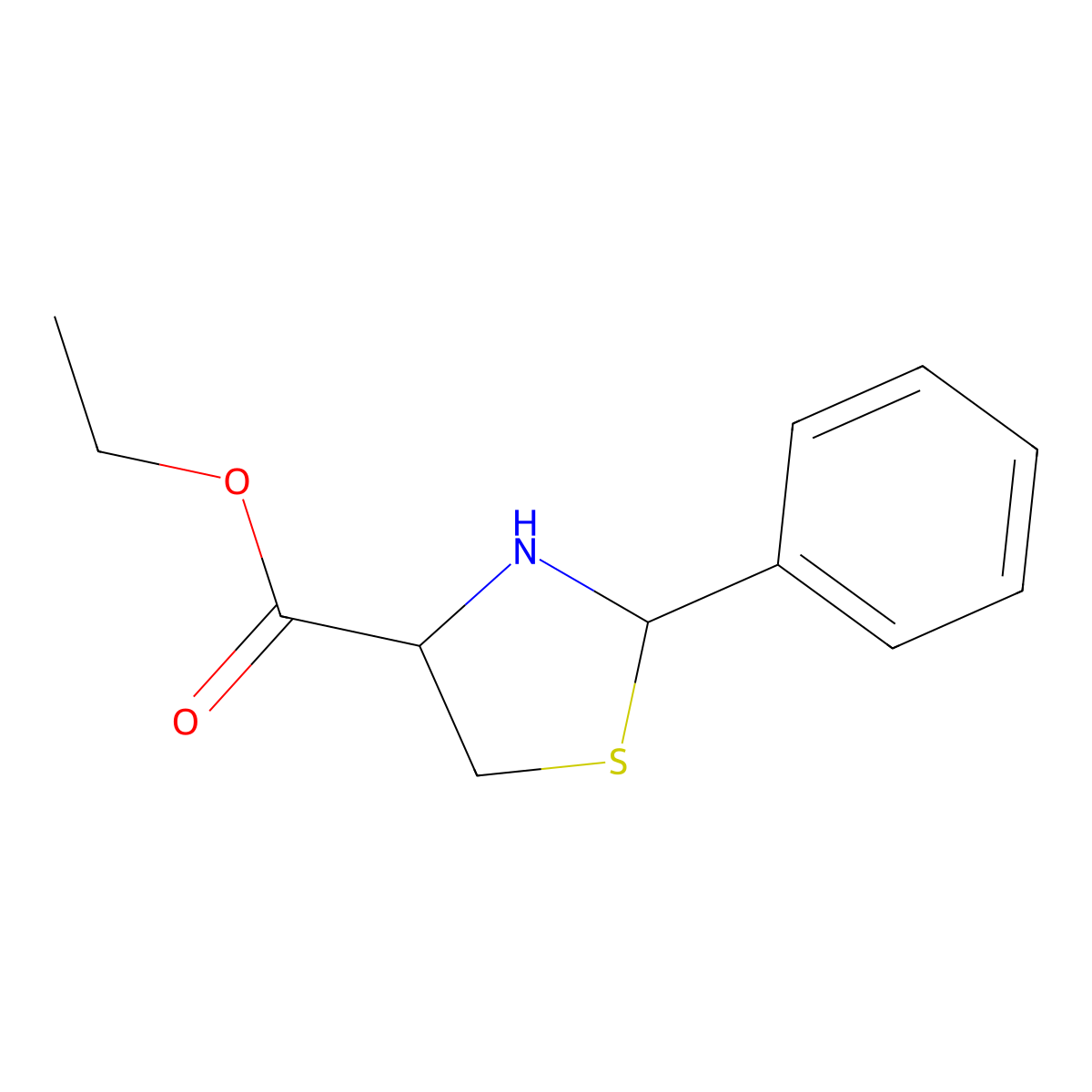 Ethyl 2-phenyl-1,3-thiazolidine-4-carboxylate molecular structure, CAS 64331-74-4