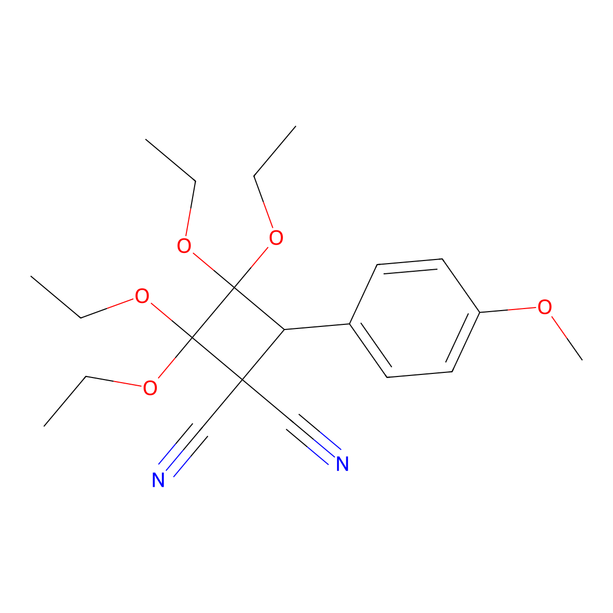 2,2,3,3-Tetraethoxy-4-(4-methoxyphenyl)cyclobutane-1,1-dicarbonitrile molecular structure, CAS 6435-87-6