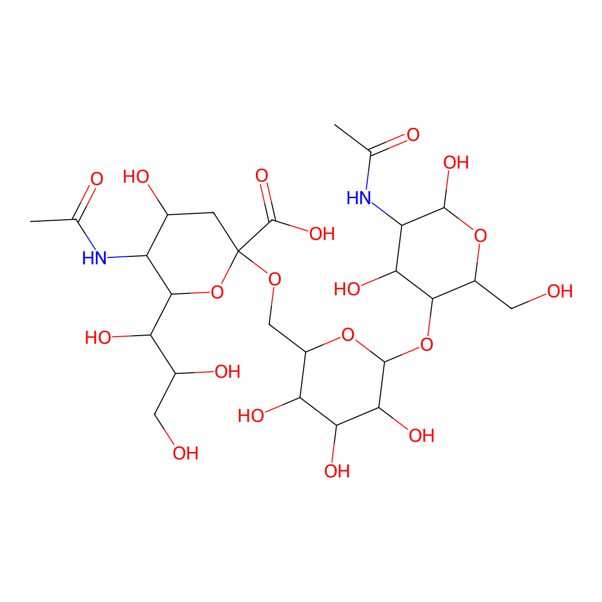 O-(N-Acetyl-alpha-neuraminosyl)-(2->6)-O-beta-D-galactopyranosyl-(1->4)-2-(acetylamino)-2-deoxy-beta-D-glucopyranose molecular structure, CAS 64364-50-7