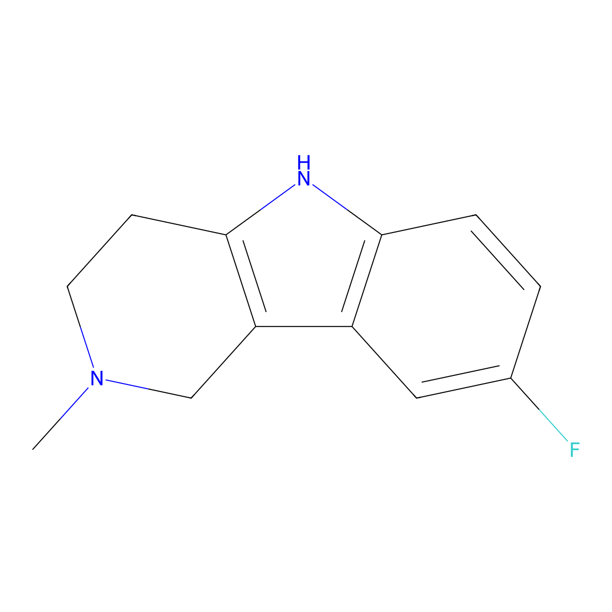 8-fluoro-2-methyl-2,3,4,5-tetrahydro-1H-pyrido[4,3-b]indole molecular structure, CAS 64368-85-0