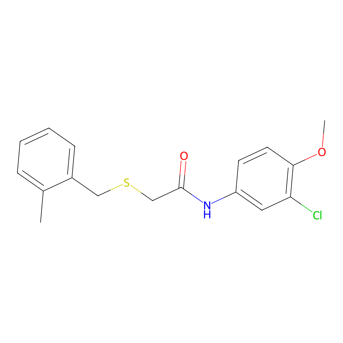 N-(3-chloro-4-methoxyphenyl)-2-[(2-methylphenyl)methylsulfanyl]acetamide molecular structure, CAS 6437-27-0