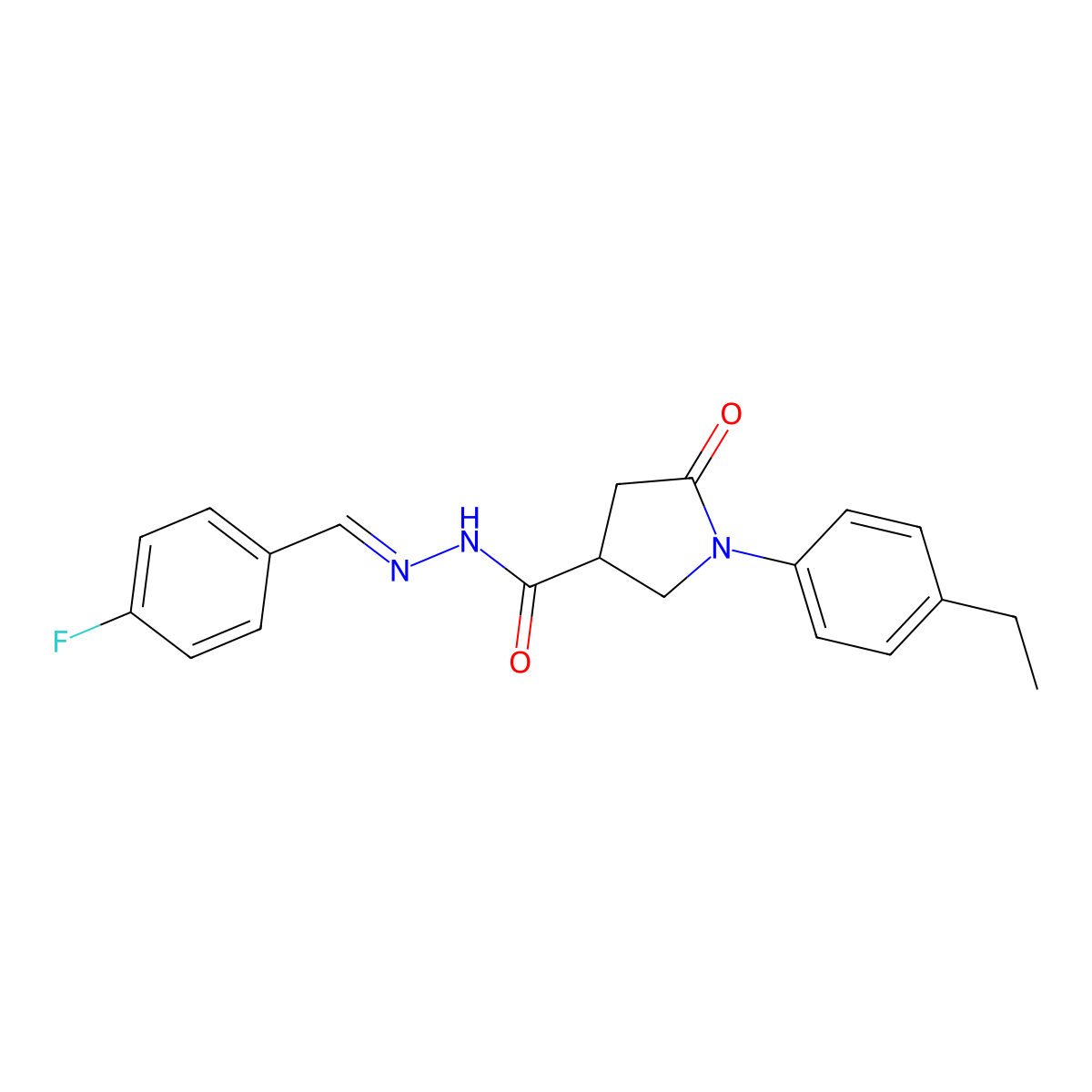 1-(4-ethylphenyl)-N-[(4-fluorophenyl)methylideneamino]-5-oxopyrrolidine-3-carboxamide molecular structure, CAS 6437-61-2