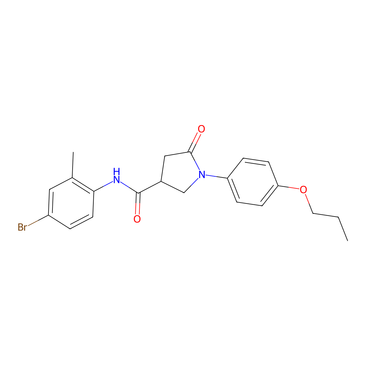N-(4-bromo-2-methylphenyl)-5-oxo-1-(4-propoxyphenyl)-3-pyrrolidinecarboxamide molecular structure, CAS 643732-95-0