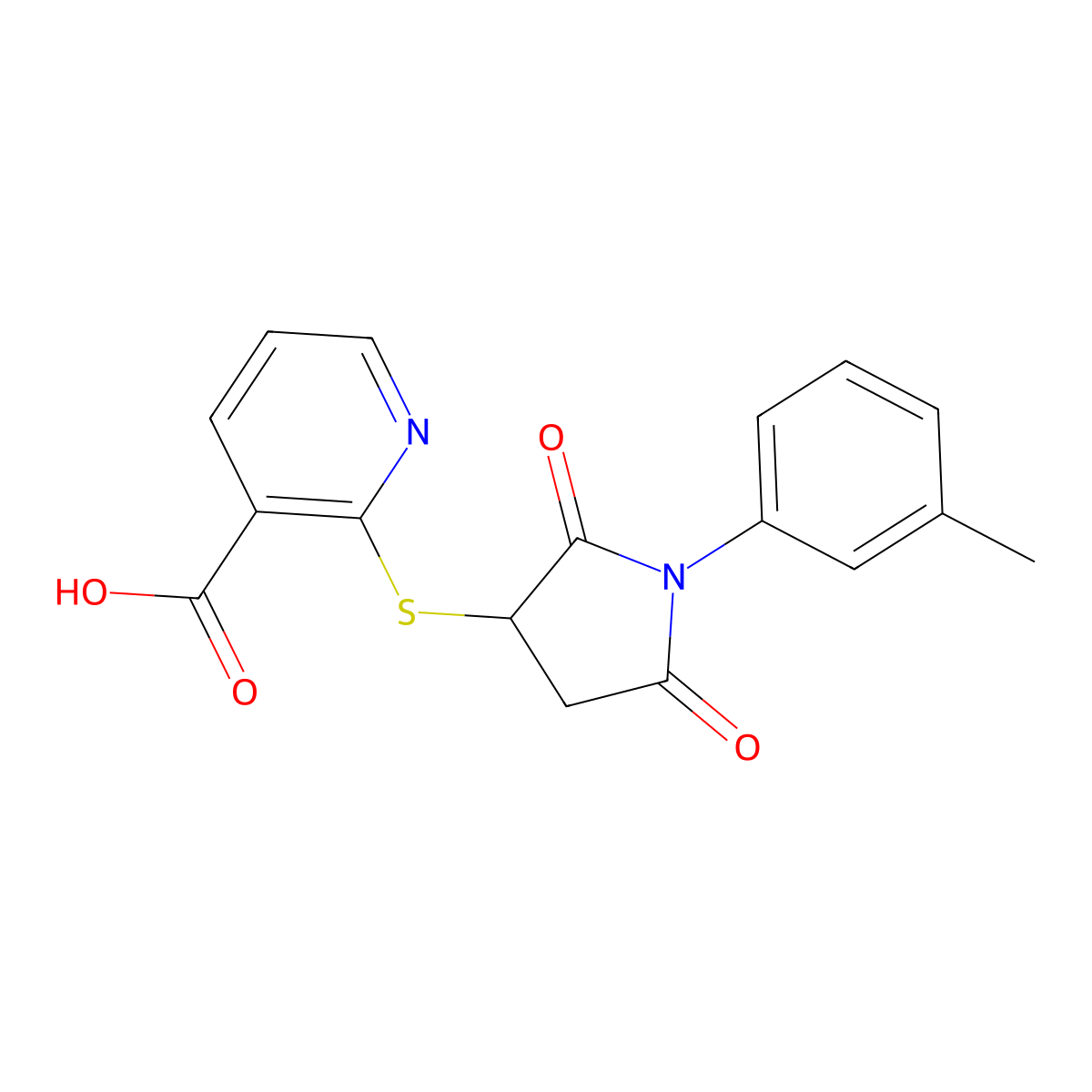2-[1-(3-Methylphenyl)-2,5-dioxoazolidin-3-ylthio]pyridine-3-carboxylic acid molecular structure, CAS 643746-44-5