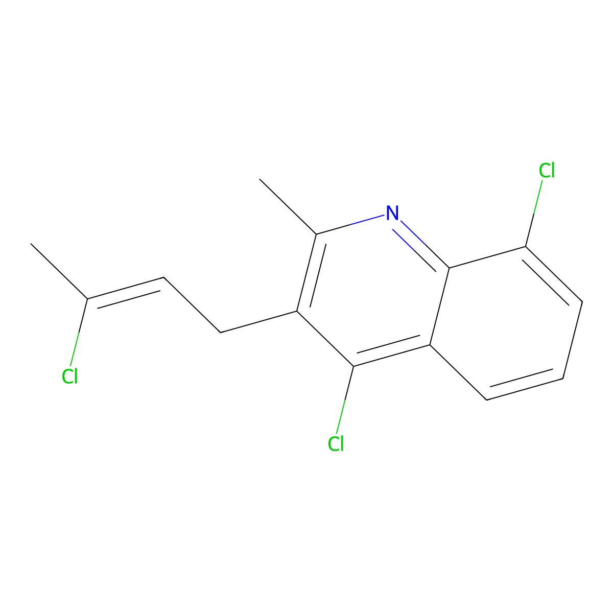 Quinoline, 4,8-dichloro-3-(3-chloro-2-butenyl)-2-methyl- molecular structure, CAS 64375-93-5