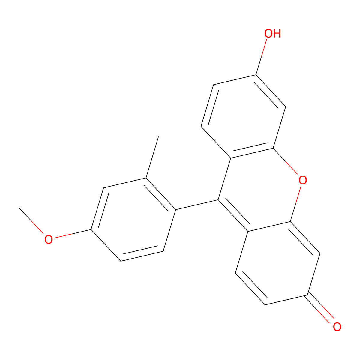 9-(1-(2-methyl-4-methoxyphenyl))-6-hydroxy-3H-xanthen-3-one molecular structure, CAS 643755-84-4