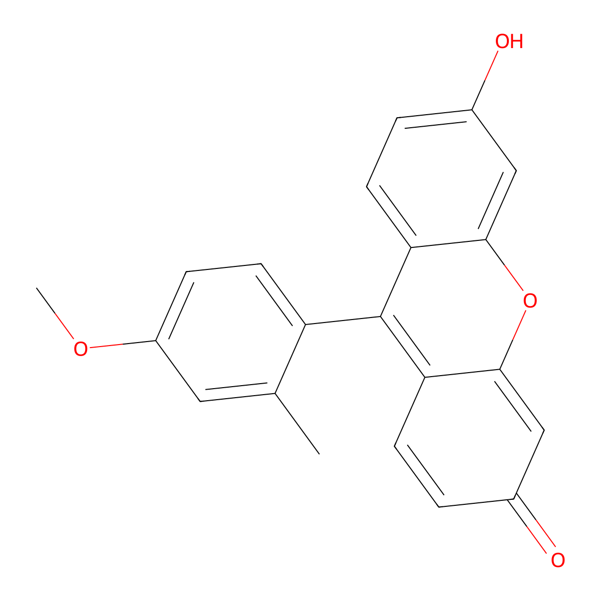 9-(1-(2-methyl-4-methoxyphenyl))-6-hydroxy-3H-xanthen-3-one molecular structure, CAS 643755-84-4