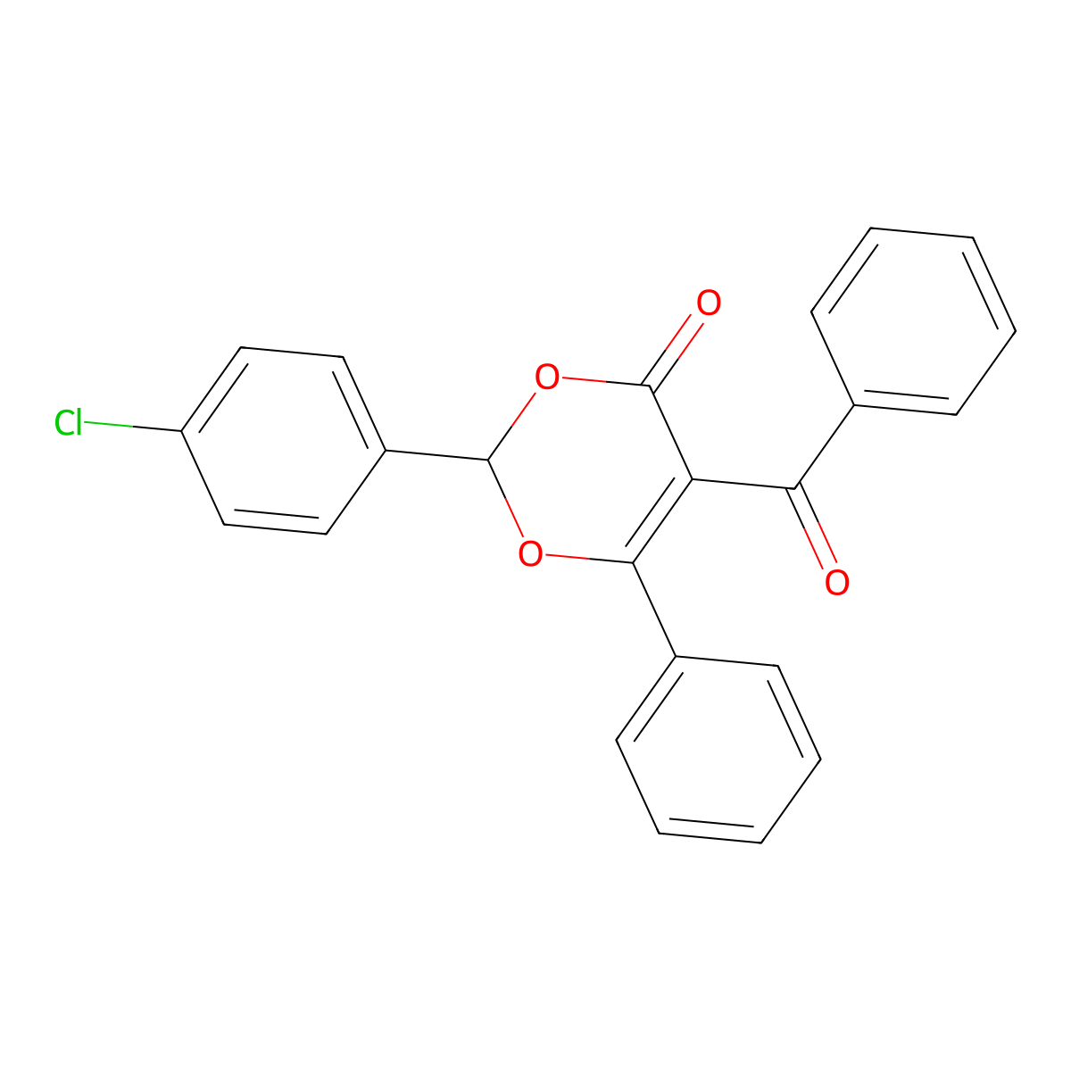 4H-1,3-Dioxin-4-one, 5-benzoyl-2-(4-chlorophenyl)-6-phenyl- molecular structure, CAS 64389-39-5