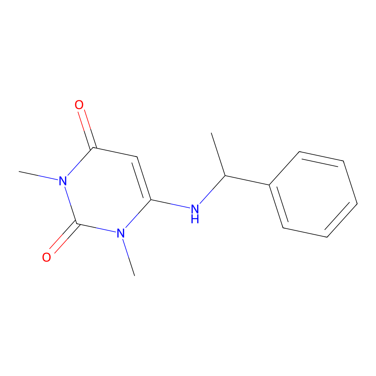 1,3-Dimethyl-6-(1-phenylethylamino)pyrimidine-2,4-dione molecular structure, CAS 6439-77-6