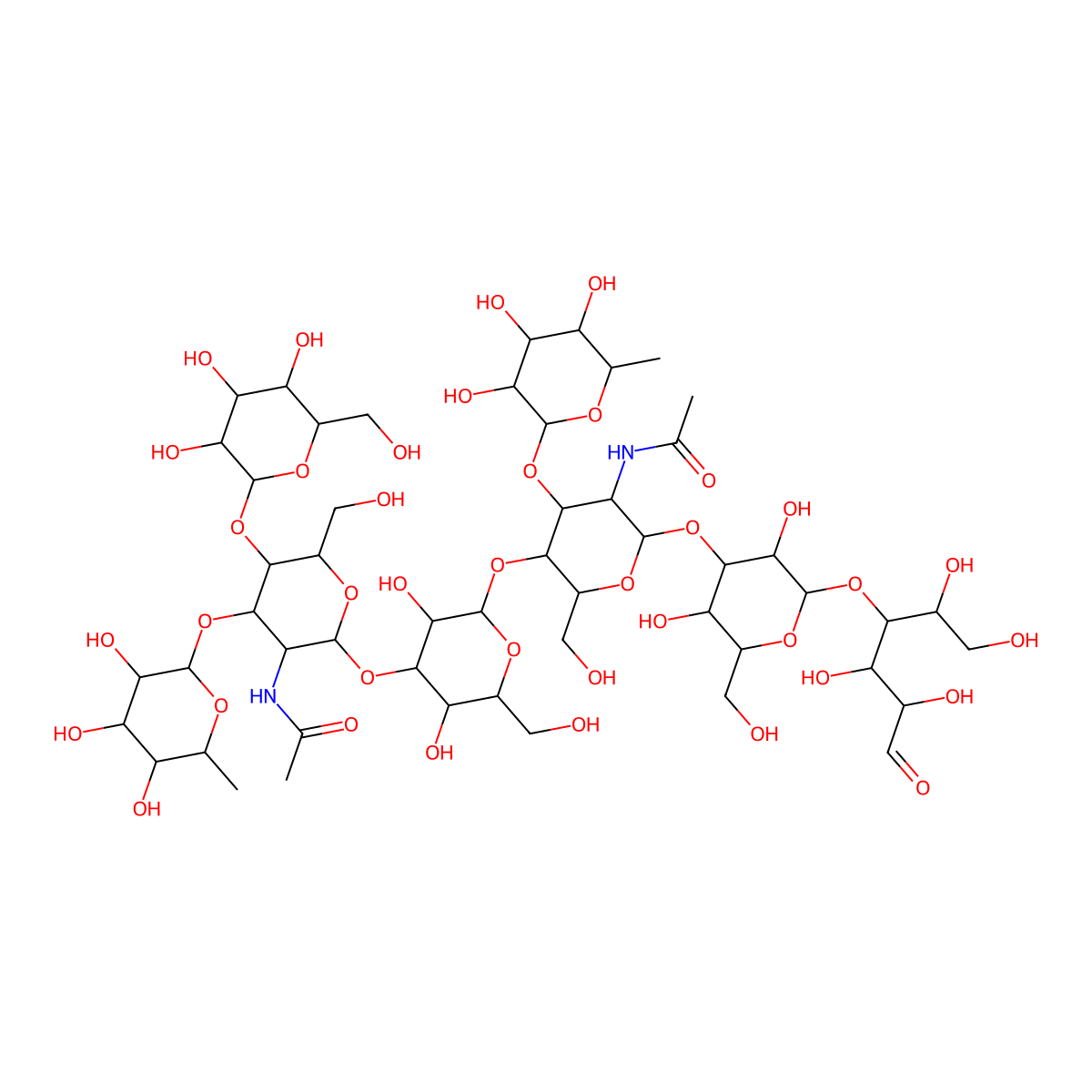6-deoxy-Hex(?1-3)[Hex(?1-4)]HexNAc(?1-3)Hex(?1-4)[6-deoxy-Hex(?1-3)]HexNAc(?1-3)Hex(?1-4)aldehydo-Hex molecular structure, CAS 64396-27-6