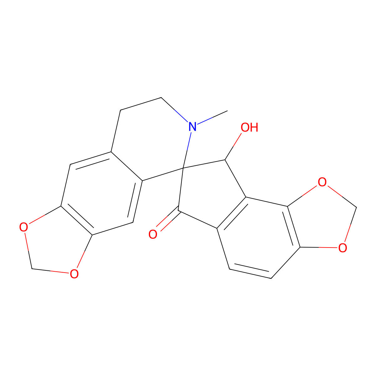 Spiro[1,3-dioxolo[4,5-g]isoquinoline-5(6H),7'-[7H]indeno[4,5-d][1,3]dioxol]-6'(8'H)-one, 7,8-dihydro-8'-hydroxy-6-methyl-, (5S,8'R)- molecular structure, CAS 64397-10-0