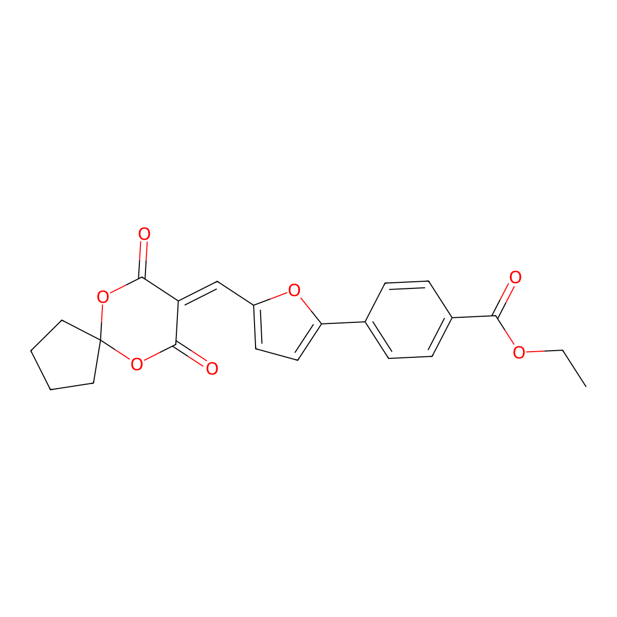 Ethyl 4-(5-((7,9-dioxo-6,10-dioxaspiro[4.5]decan-8-ylidene)methyl)furan-2-yl)benzoate molecular structure, CAS 6440-35-3