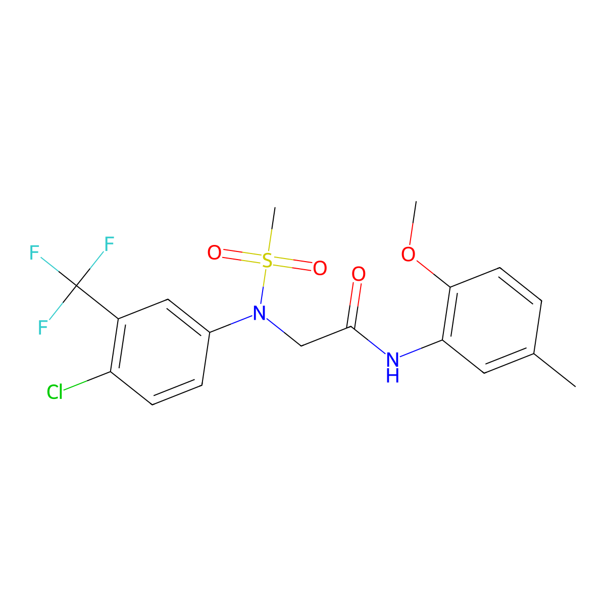 2-[4-chloro-N-methylsulfonyl-3-(trifluoromethyl)anilino]-N-(2-methoxy-5-methylphenyl)acetamide molecular structure, CAS 6441-83-4