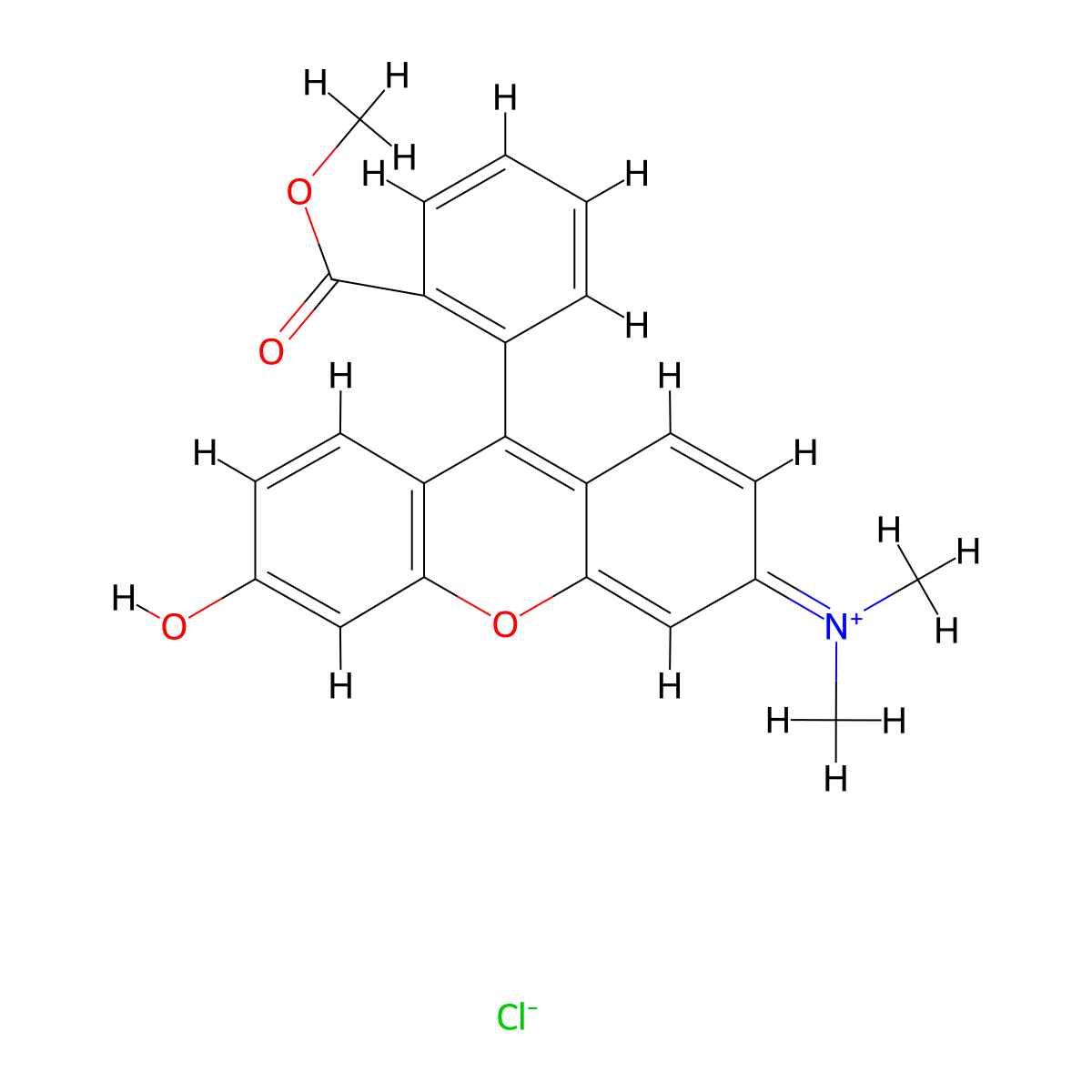 Xanthylium, 3-(dimethylamino)-6-hydroxy-9-[2-(methoxycarbonyl)phenyl]-, chloride (1:1) molecular structure, CAS 6441-88-9