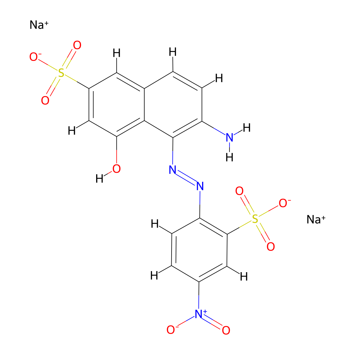 2-naphthalenesulfonic acid, 6-amino-4-hydroxy-5-((4-nitro-2-sulfophenyl)azo)-, disodium salt molecular structure, CAS 6441-91-4