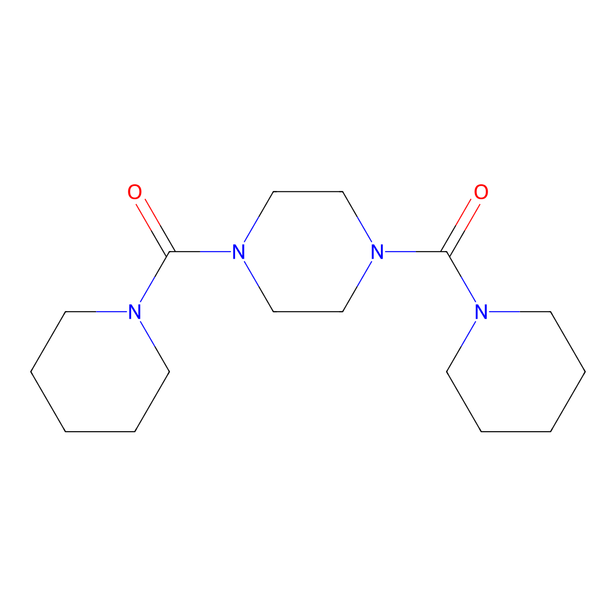 1,4-Bis(piperidine-1-carbonyl)piperazine molecular structure, CAS 6442-89-3