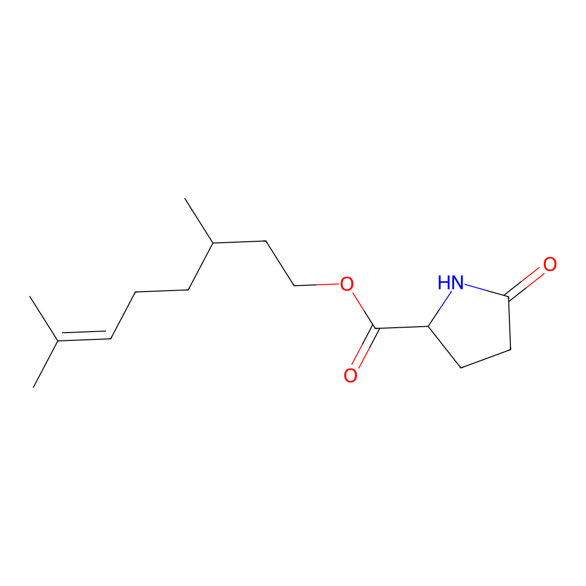 3,7-dimethyloct-6-enyl 5-oxo-DL-prolinate molecular structure, CAS 64431-70-5