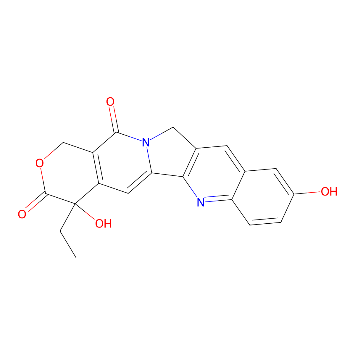 4-Ethyl-4,9-dihydroxy-1H-pyrano(3',4':6,7)indolizino(1,2-b)quinoline-3,14(4H,12H)-dione molecular structure, CAS 64439-81-2