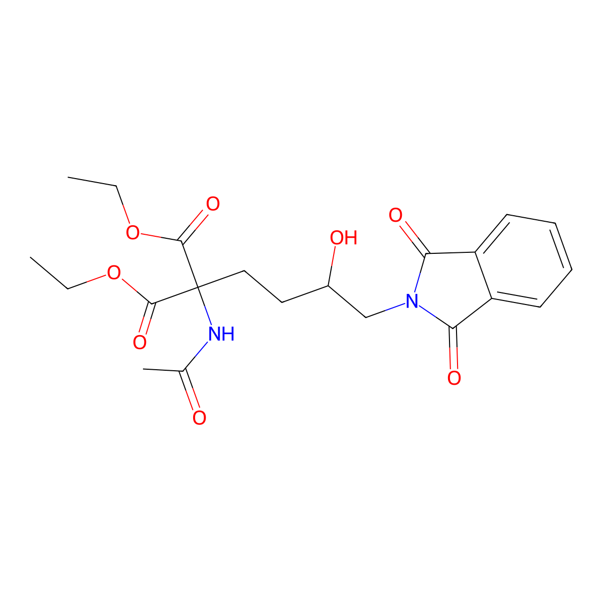Diethyl 2-acetamido-2-(4-(1,3-dioxoisoindolin-2-yl)-3-hydroxybutyl)malonate molecular structure, CAS 64442-12-2