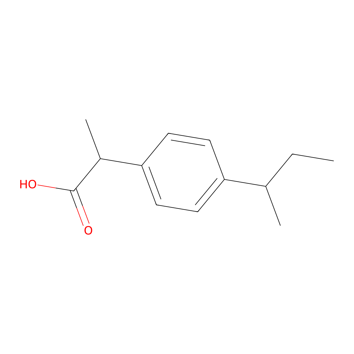 2-(4-(1-Methylpropyl)phenyl)propanoic acid molecular structure, CAS 64451-76-9