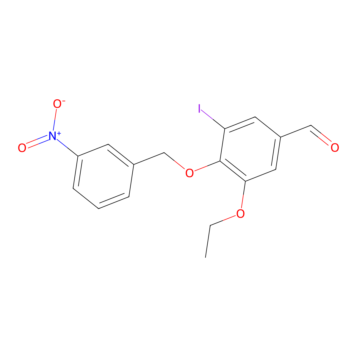 3-Ethoxy-5-iodo-4-[(3-nitrophenyl)methoxy]benzaldehyde molecular structure, CAS 6447-48-9