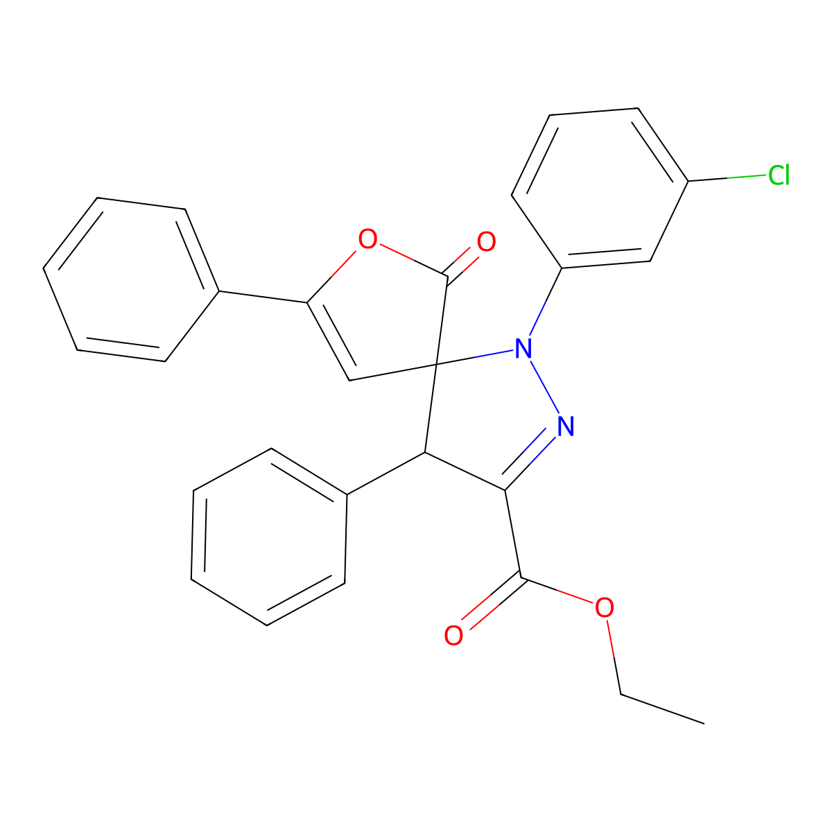 Ethyl 1-(3-chlorophenyl)-6-oxo-4,8-diphenyl-7-oxa-1,2-diazaspiro[4.4]nona-2,8-diene-3-carboxylate molecular structure, CAS 6447-62-7