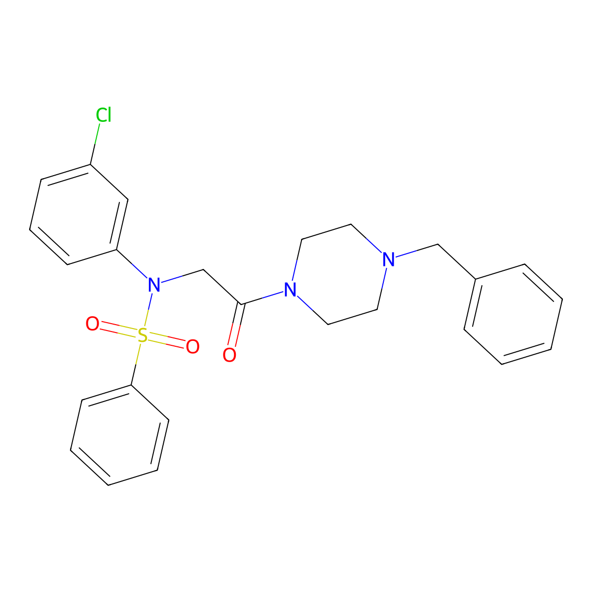 N-[2-(4-benzylpiperazin-1-yl)-2-oxoethyl]-N-(3-chlorophenyl)benzenesulfonamide molecular structure, CAS 6447-75-2