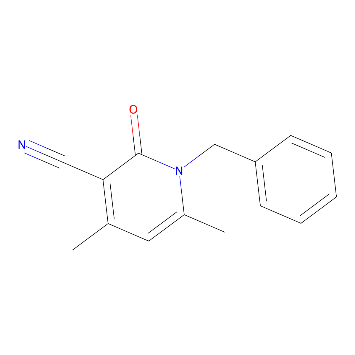 1-Benzyl-4,6-dimethyl-2-oxo-1,2-dihydropyridine-3-carbonitrile molecular structure, CAS 64488-19-3