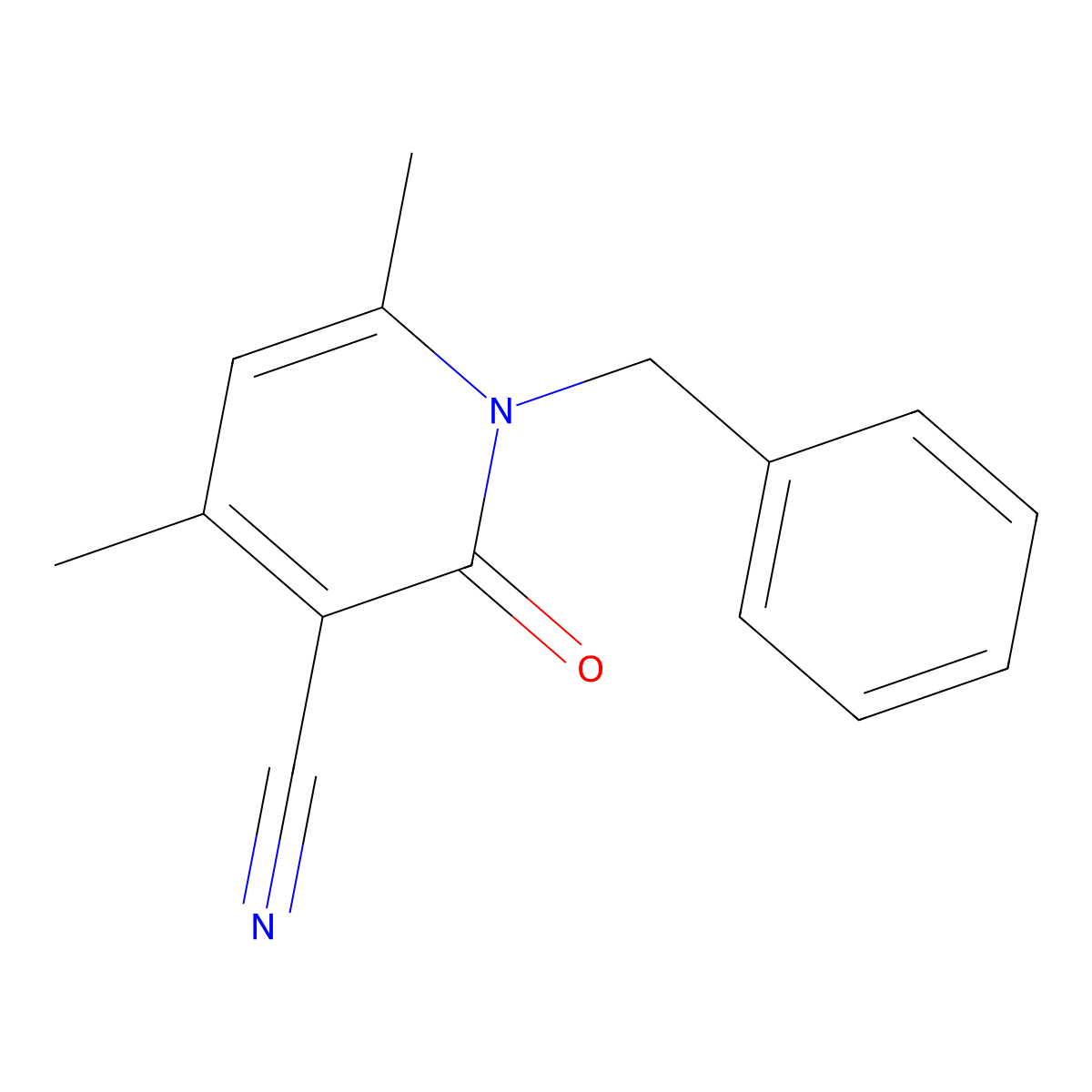 1-Benzyl-4,6-dimethyl-2-oxo-1,2-dihydropyridine-3-carbonitrile molecular structure, CAS 64488-19-3