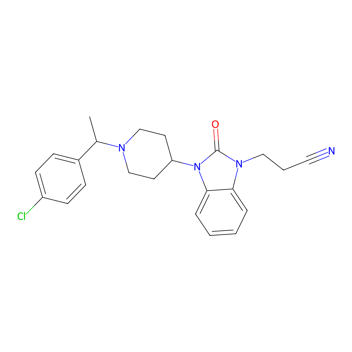 3-(3-{1-[1-(4-chlorophenyl)ethyl]piperidin-4-yl}-2-oxo-2,3-dihydro-1H-benzimidazol-1-yl)propanenitrile molecular structure, CAS 6449-60-1
