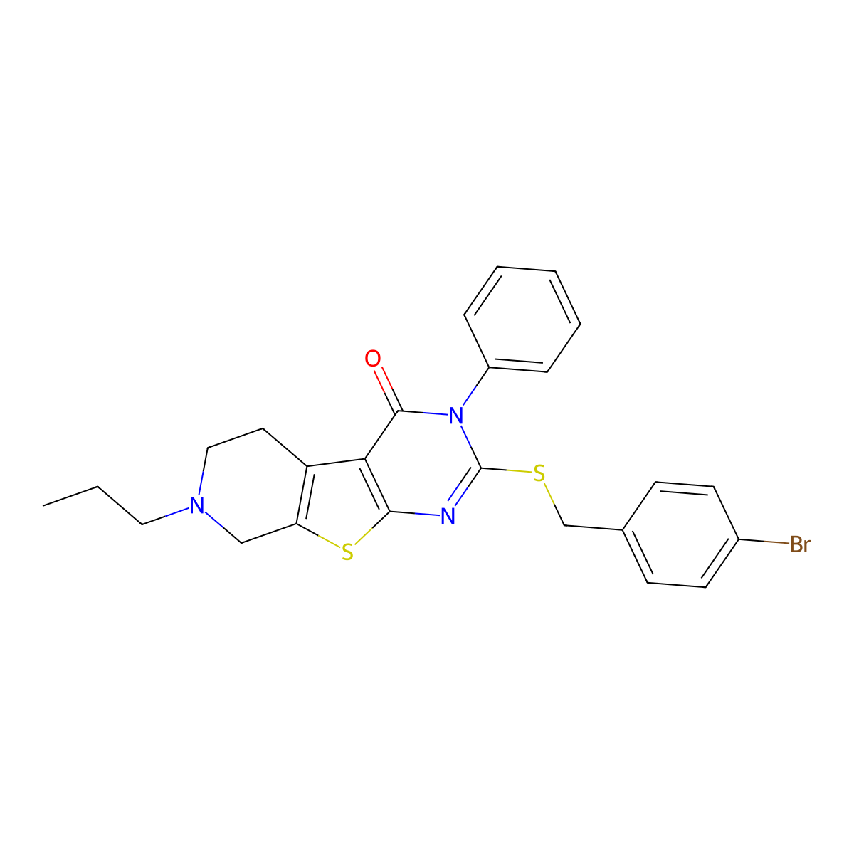 2-[(4-bromobenzyl)sulfanyl]-3-phenyl-7-propyl-5,6,7,8-tetrahydropyrido[4',3':4,5]thieno[2,3-d]pyrimidin-4(3H)-one molecular structure, CAS 6449-86-1