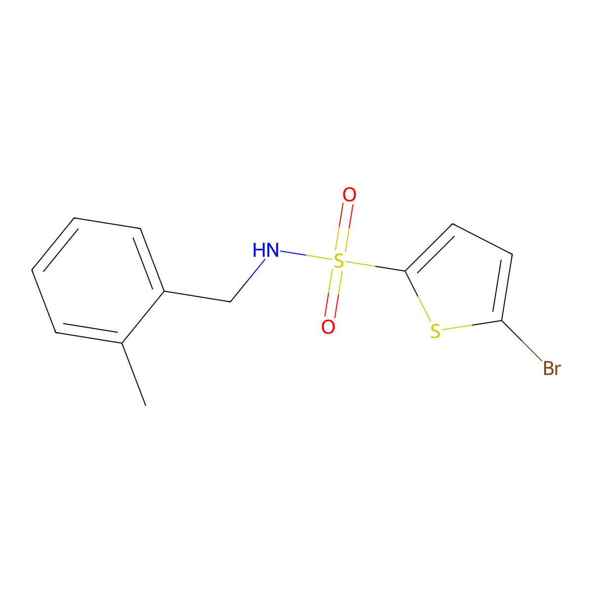 5-bromo-N-(2-methylbenzyl)thiophene-2-sulfonamide molecular structure, CAS 644954-85-8