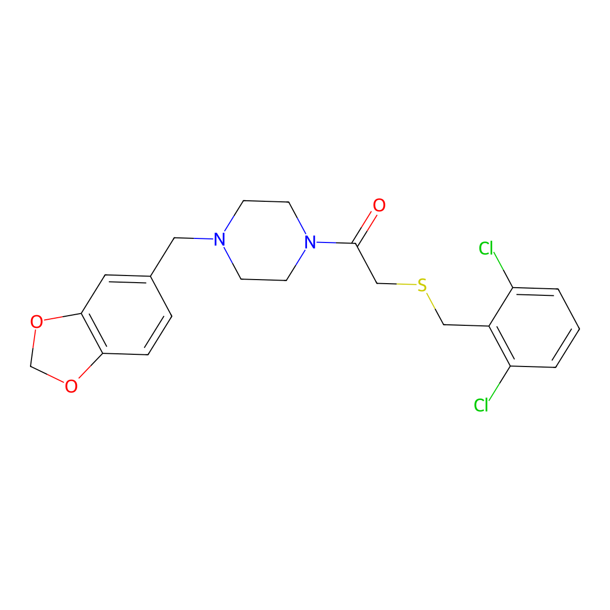 1-[4-(1,3-Benzodioxol-5-ylmethyl)piperazin-1-yl]-2-[(2,6-dichlorobenzyl)sulfanyl]ethanone molecular structure, CAS 644958-08-7