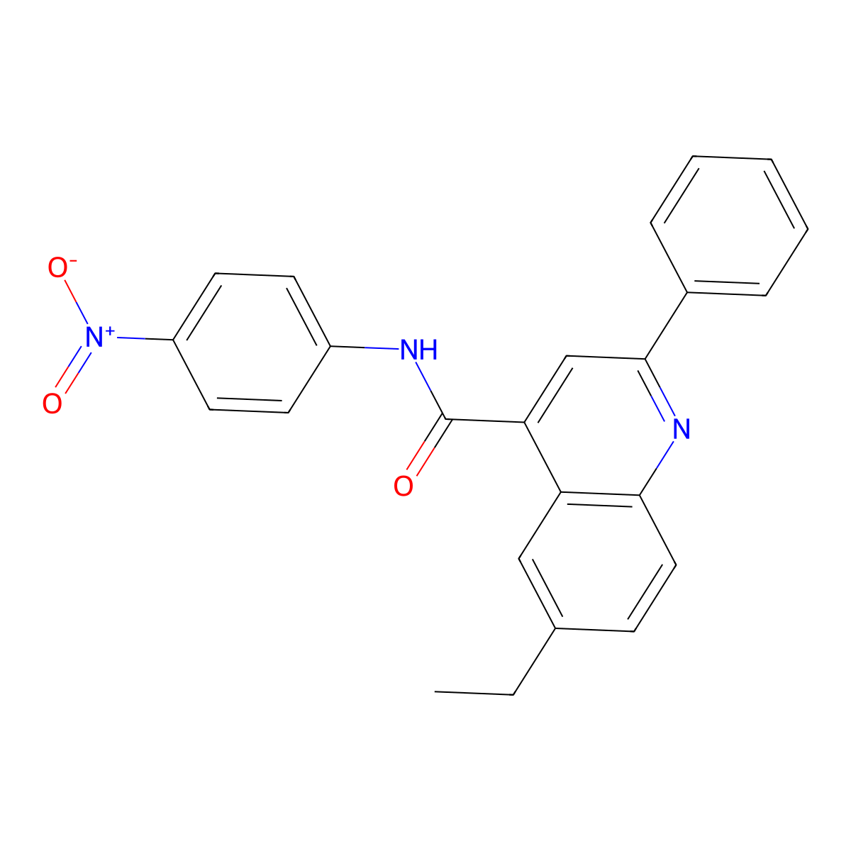6-ethyl-N-(4-nitrophenyl)-2-phenylquinoline-4-carboxamide molecular structure, CAS 644958-95-2