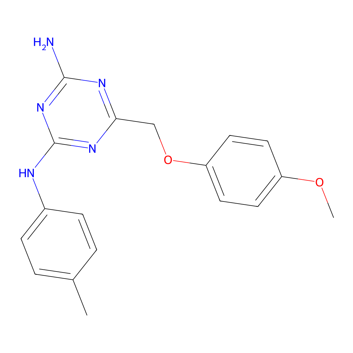 6-[(4-methoxyphenoxy)methyl]-N-(4-methylphenyl)-1,3,5-triazine-2,4-diamine molecular structure, CAS 644959-79-5