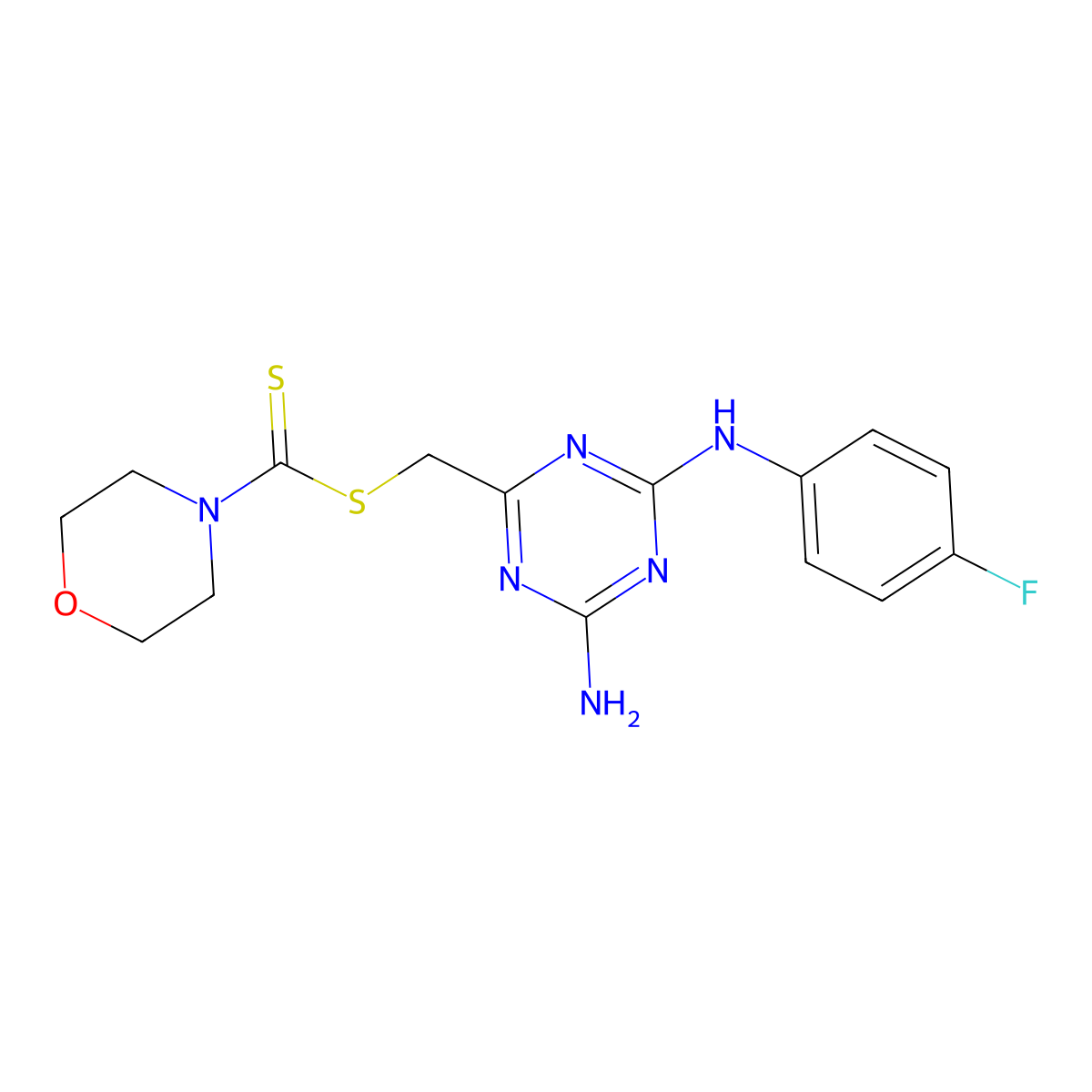 {4-Amino-6-[(4-fluorophenyl)amino]-1,3,5-triazin-2-yl}methyl morpholine-4-carbodithioate molecular structure, CAS 644959-80-8