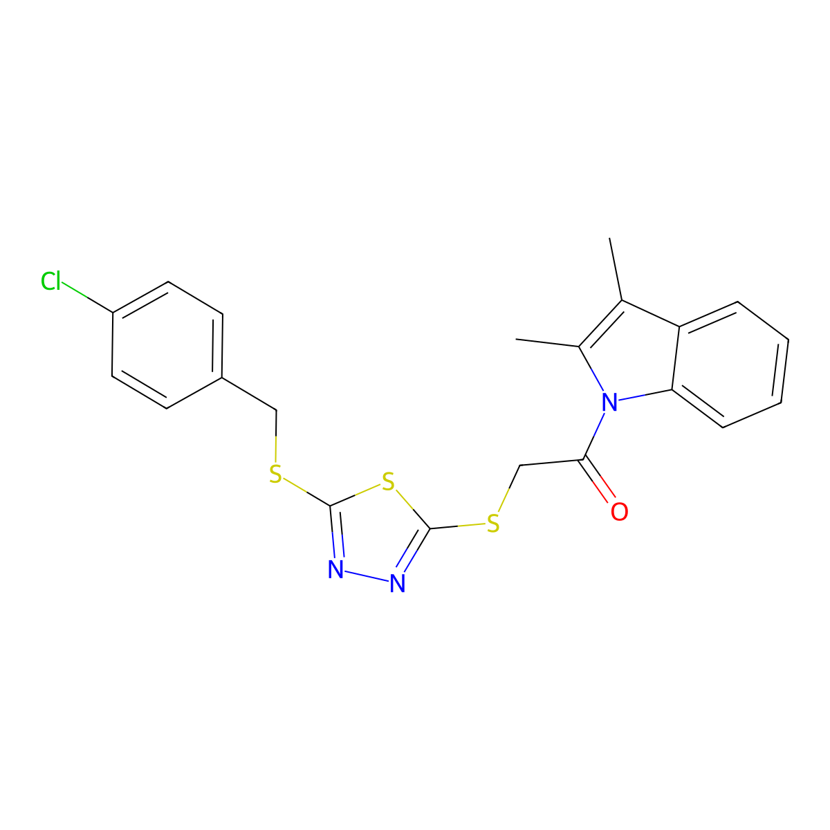 2-({5-[(4-chlorobenzyl)sulfanyl]-1,3,4-thiadiazol-2-yl}sulfanyl)-1-(2,3-dimethyl-1H-indol-1-yl)ethanone molecular structure, CAS 644959-81-9