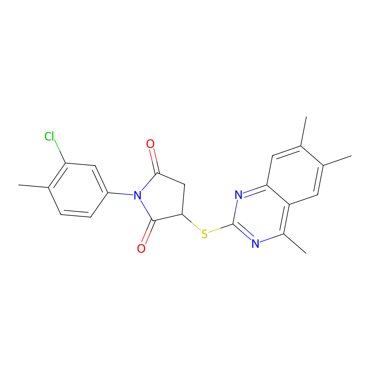 1-(3-Chloro-4-methylphenyl)-3-[(4,6,7-trimethyl-2-quinazolinyl)sulfanyl]-2,5-pyrrolidinedione molecular structure, CAS 644959-83-1