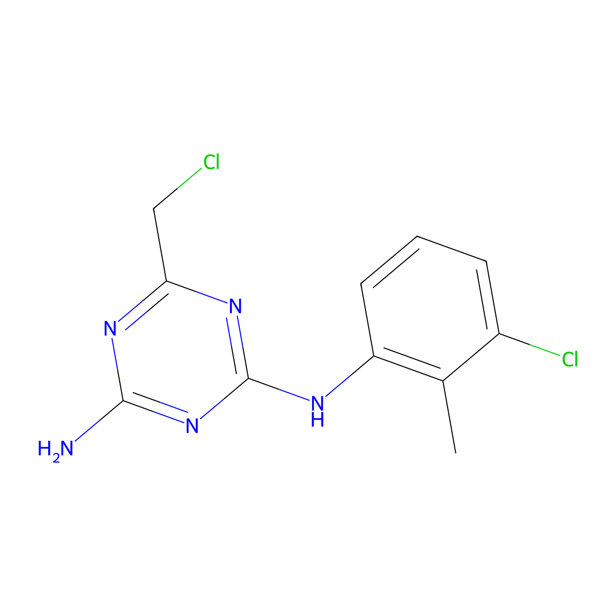 6-(Chloromethyl)-N2-(3-chloro-2-methylphenyl)-1,3,5-triazine-2,4-diamine molecular structure, CAS 644959-92-2