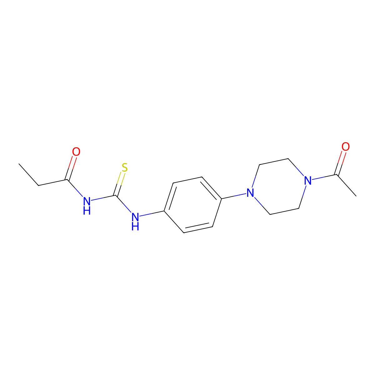 N-[[4-(4-acetylpiperazin-1-yl)phenyl]carbamothioyl]propanamide molecular structure, CAS 644960-37-2