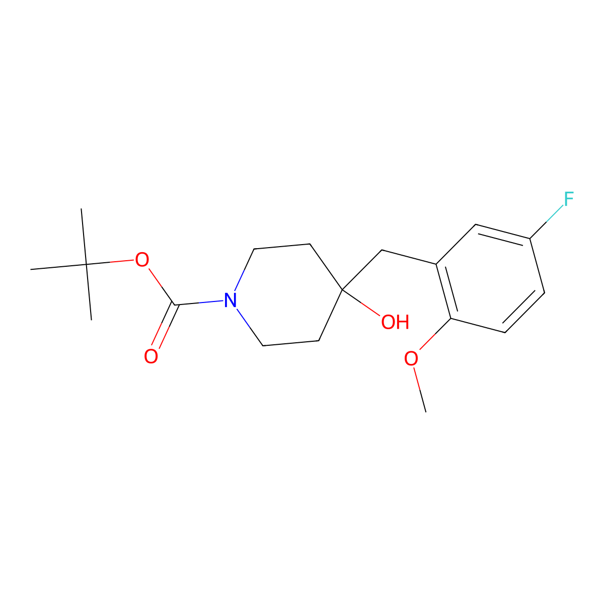 Tert-butyl 4-(5-fluoro-2-methoxybenzyl)-4-hydroxypiperidine-1-carboxylate molecular structure, CAS 644968-01-4